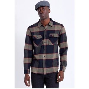 Brixton Bowery Grey Red Black Flannel small